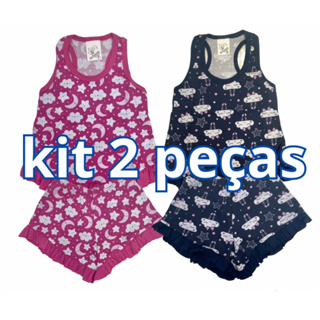 Pijama KIT 2 conjuntos Meninas Baby Doll e meninos Verão Com Estampa Variadas Verão