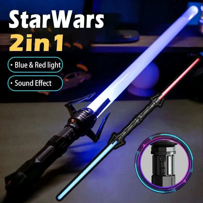 2 Sabre de Luz Star Wars Espada Led Realista com Sons nas Cores Vermelho e Azul que se Encaixam Formando uma Lança de Luz Cavaleiro Jedi