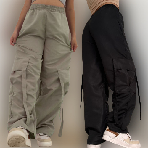 Calça Cargo Feminina Larga skate skatista Bege ou Preta Tactel