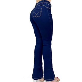 Calça Flare Jeans Feminina Plus Size Preta cintura alta com lycra boca  larga moda Blogueira Lançamento