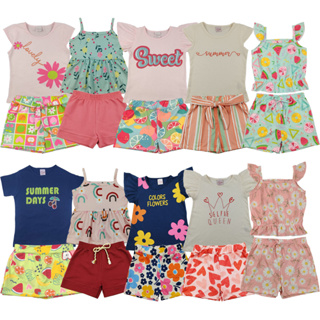 Kit 5 Blusas e 5 Shorts Infantil Menina Roupa Infantil Feminina Verão
