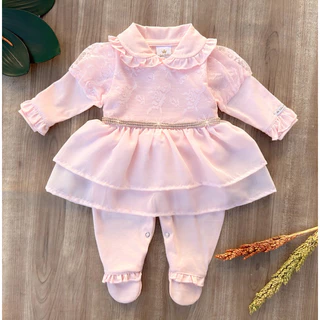 Macacão com vestido bebê Rosê Gold