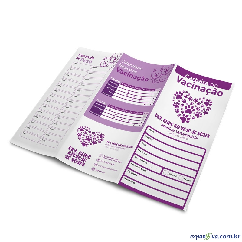 Carteirinha de Vacinação Pets Personalizada - Tamanho A4 com 3 dobras ...