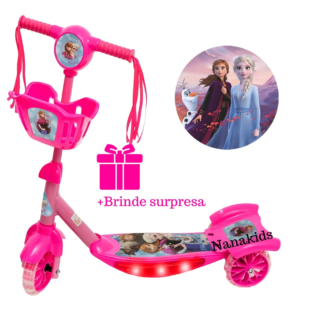 Patinete Frozen, Musical 3 Rodas Ajustável 70 cm envio imediato para ...
