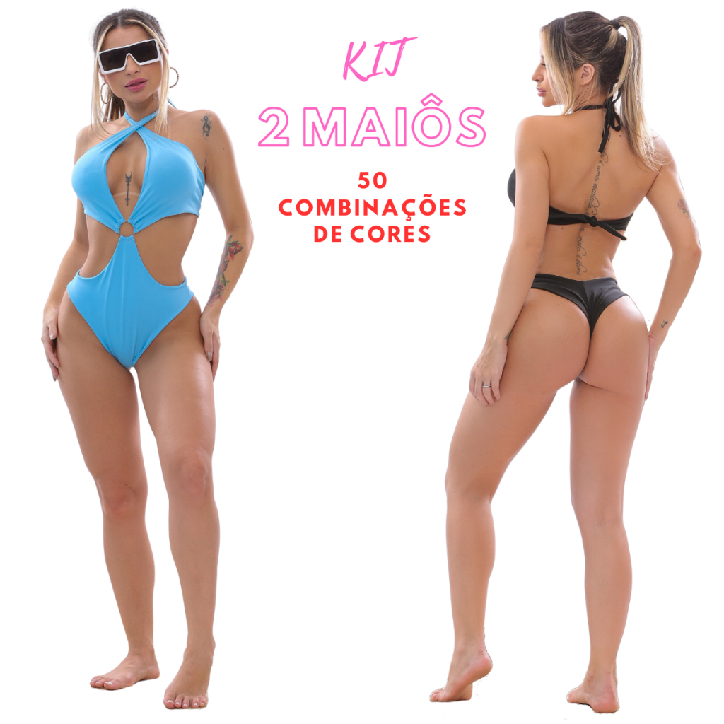 Kit 2 Maio Praia Bojo Feminino Tipo Biquini Hot Paint Maiô Argola Asa Delta Body Piscina Praia