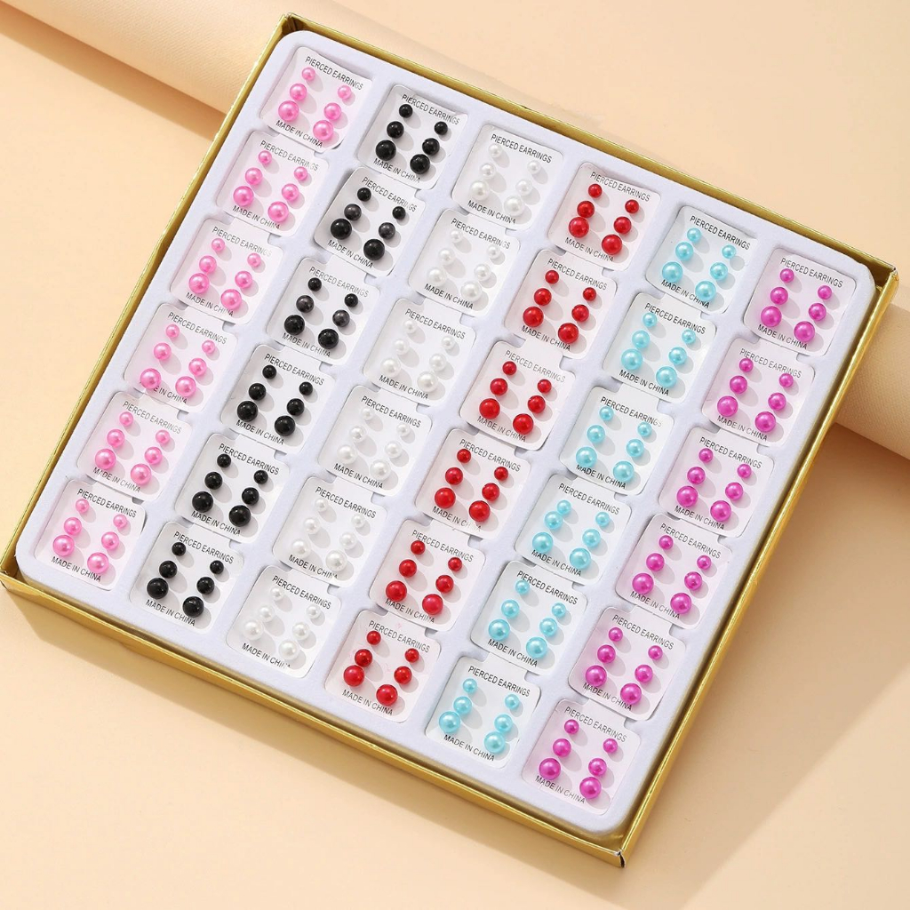 Kit 108 Pares (36 Cartela) Moda Conjunto De Brincos Femininos Pérola Bijuteria