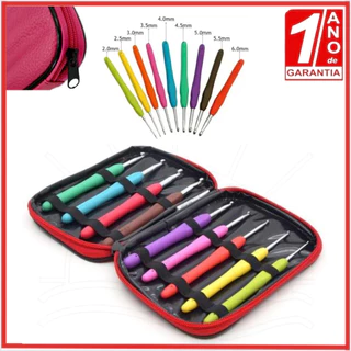 Kit 9 Agulhas Crochê Cabo Emborrachado Soft + Estojo Case