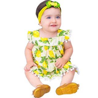 Vestido de Bebe com Tiara 100% Algodão Limão - MUNDO NINA KIDS