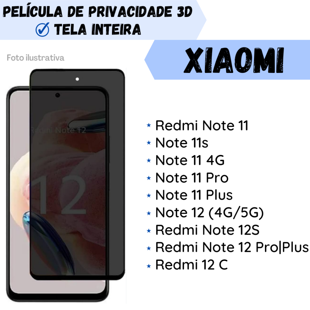 Película Hidrogel Frontal Privacidade Compatível com Xiaomi 12s