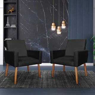 kit 2 poltrona decorativa preto pés palito