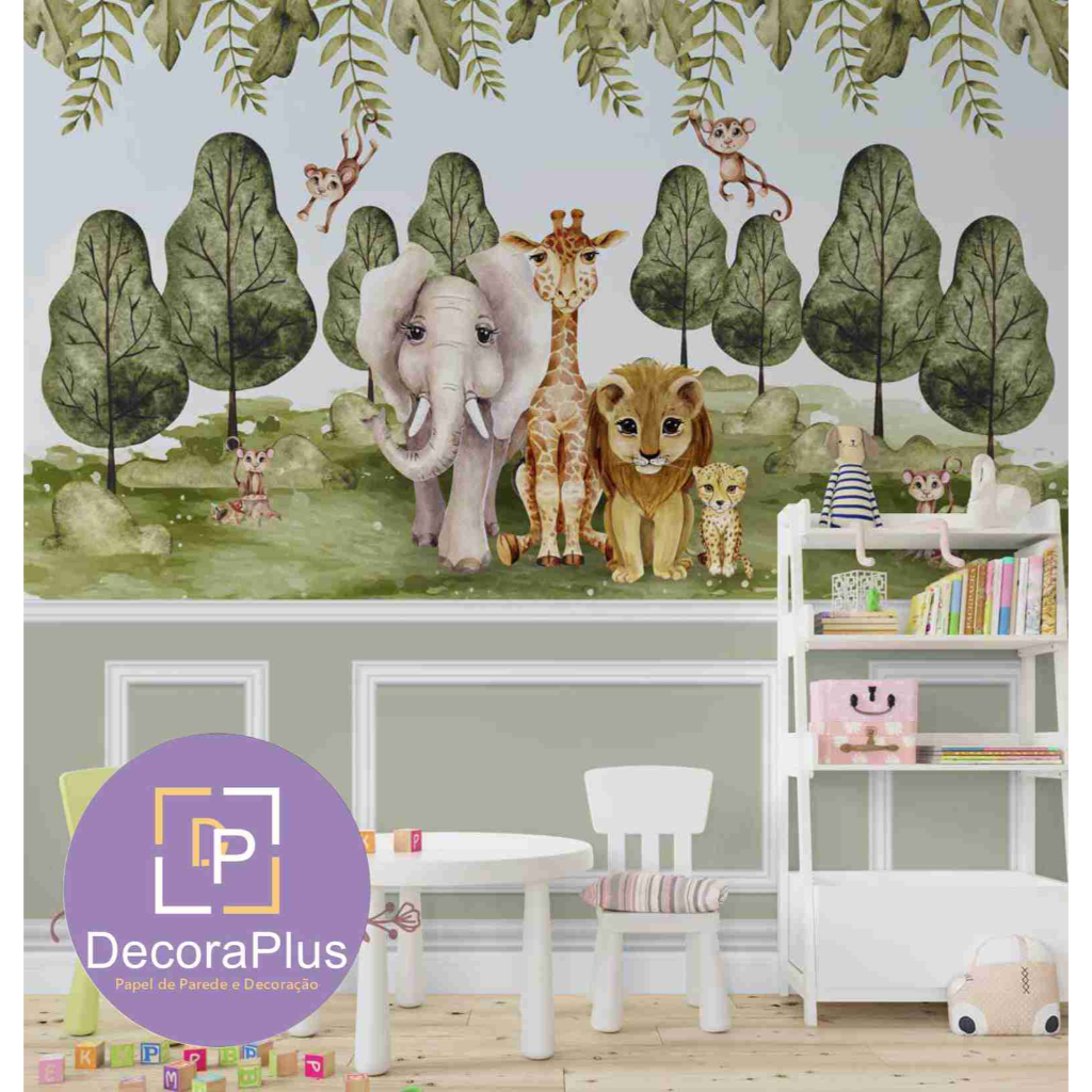 Papel de Parede Foto Mural Animais Infantil Safari Circo Aquarela