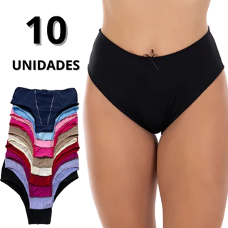 KIT 10 Calçola Plus Size Cintura Alta Senhora Confortável Moda Intima