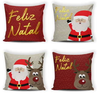 Kit Feliz Natal com 4 Capas para Almofadas Decorativas Natalinas 45 X 45