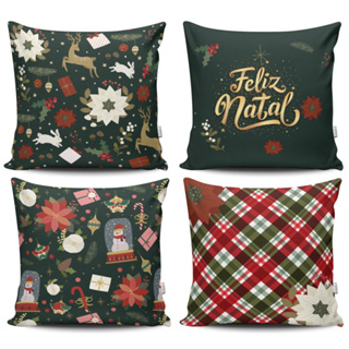 Kit com 4 Capas para Almofadas Decorativas Natalinas Feliz Natal 45 X 45