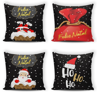 Kit com 4 Capas para Almofadas Decorativas Natalinas Papai Noel e os Animais 45 X 45