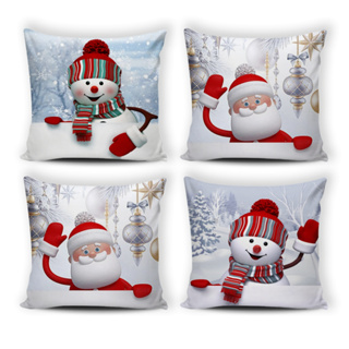 Kit 4 Capas para Almofadas Natal Feliz Natal Vermelha 45 X 45
