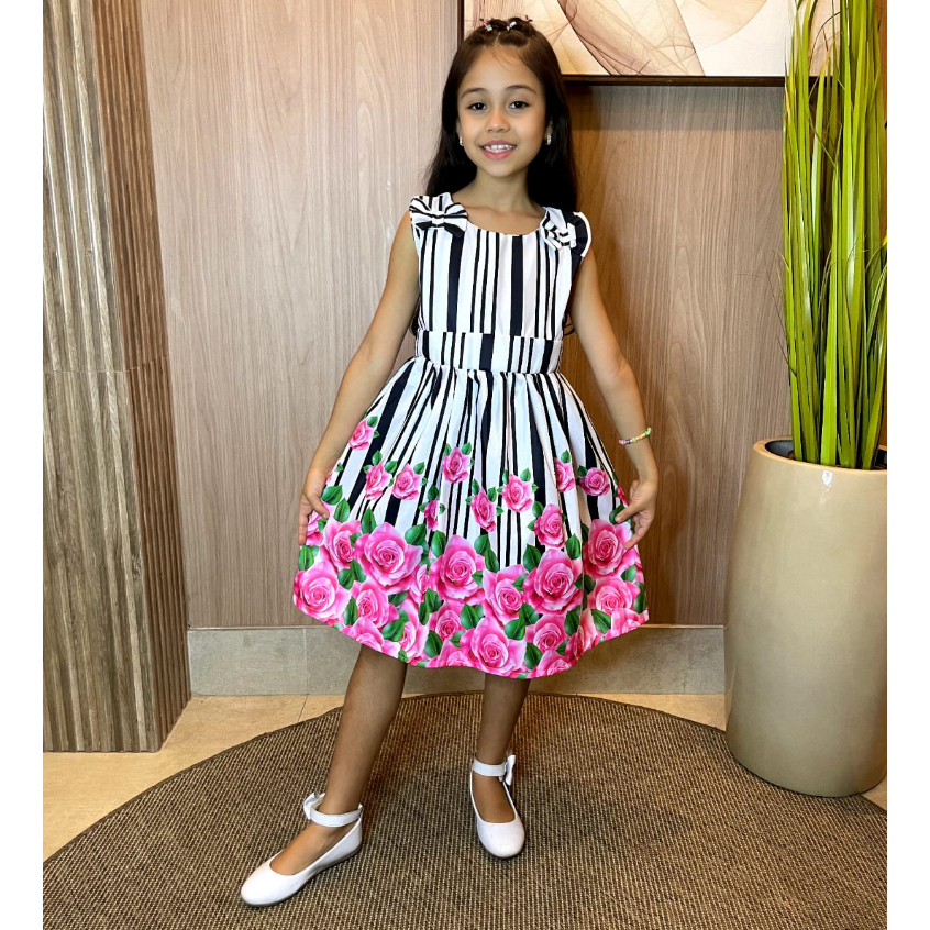 Vestido Infantil floral listrado
