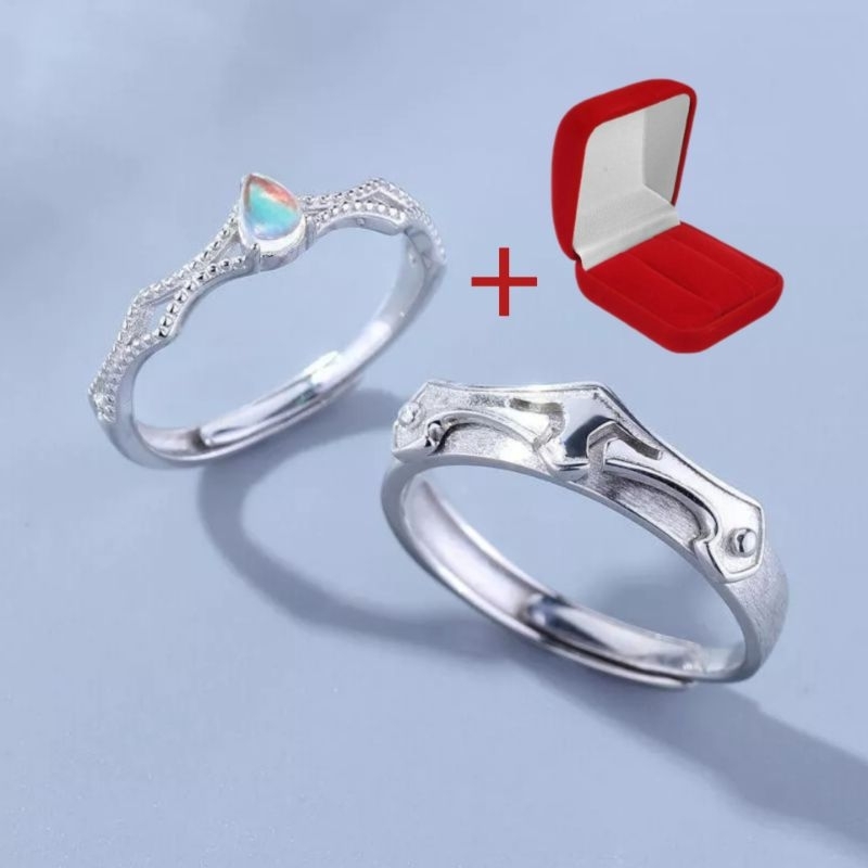 Anel Aliança Princesa e Cavalheiro Ajustável Cobre Banhado Em Prata S925