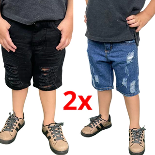 Kit 2 Bermudas infantil masculina juvenil de verão 2 ao 16