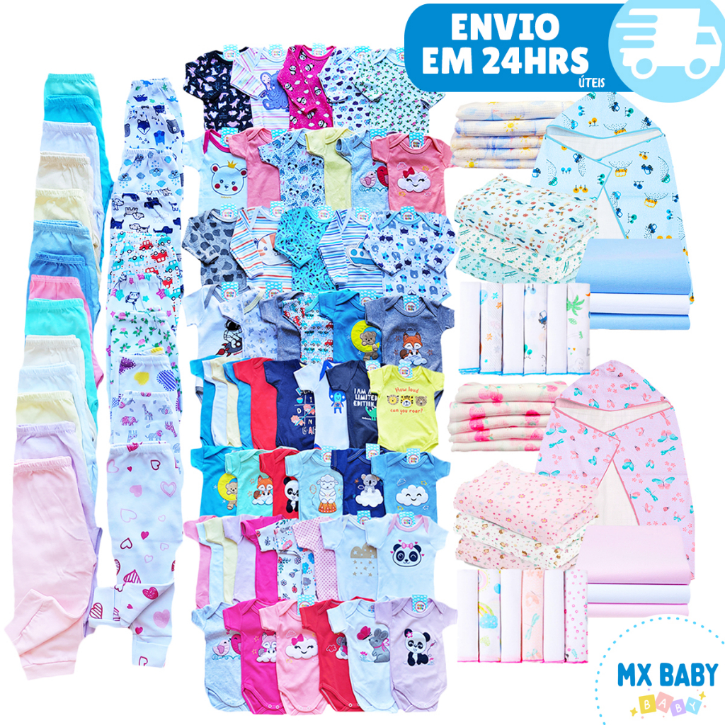 Kit 33 peças Enxoval de Bebê Menino e Menina Roupa de Bebe Recem ...