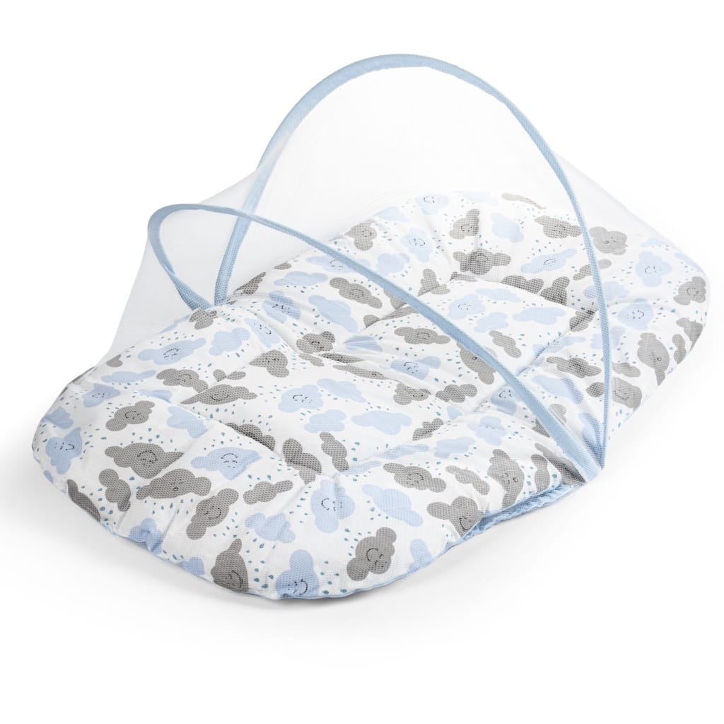 Berço Portátil Ninho Redutor Com Mosquiteiro Protetor Ajustável Enxoval Quarto Recém Nascido Menino Azul Personagem Nuvem Azul