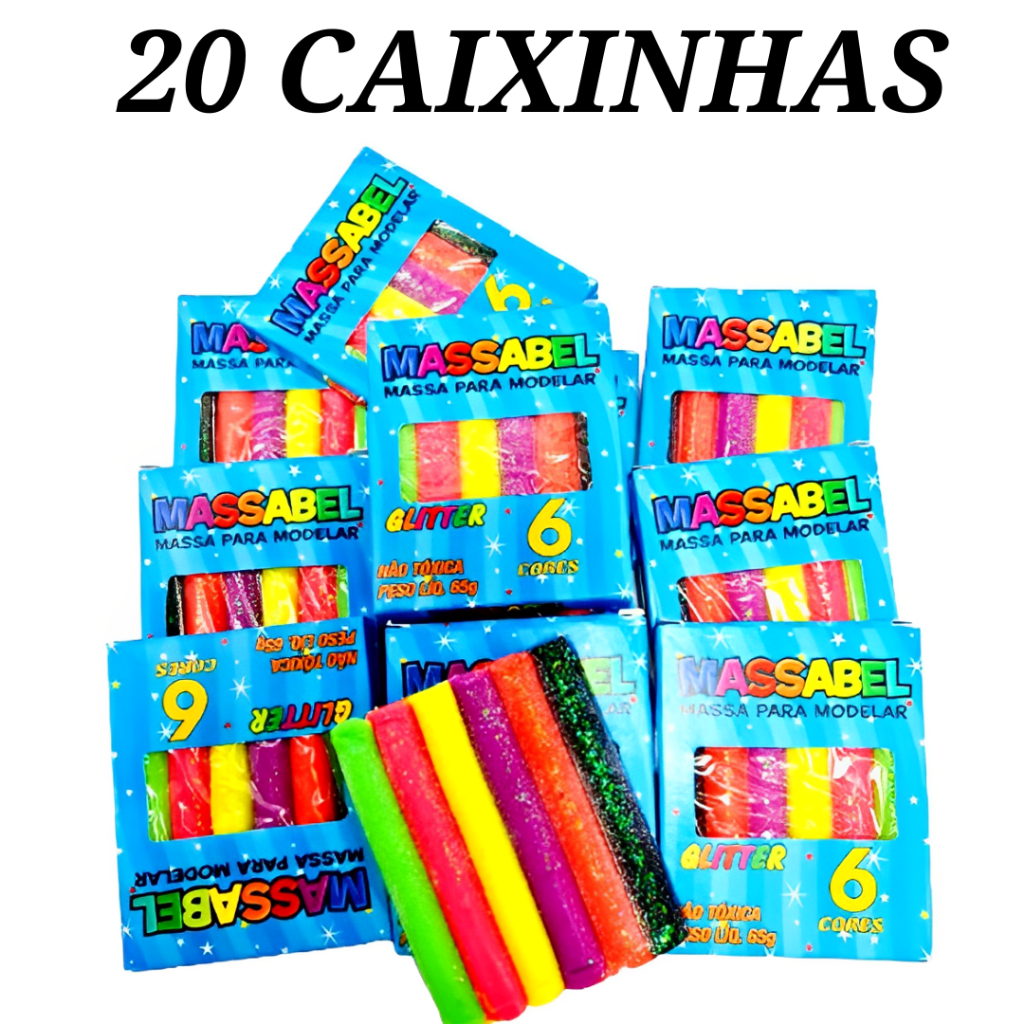 20 Caixinha de Massinha de Modelar/ Glitter de Modelar 65g 6 Cores ...