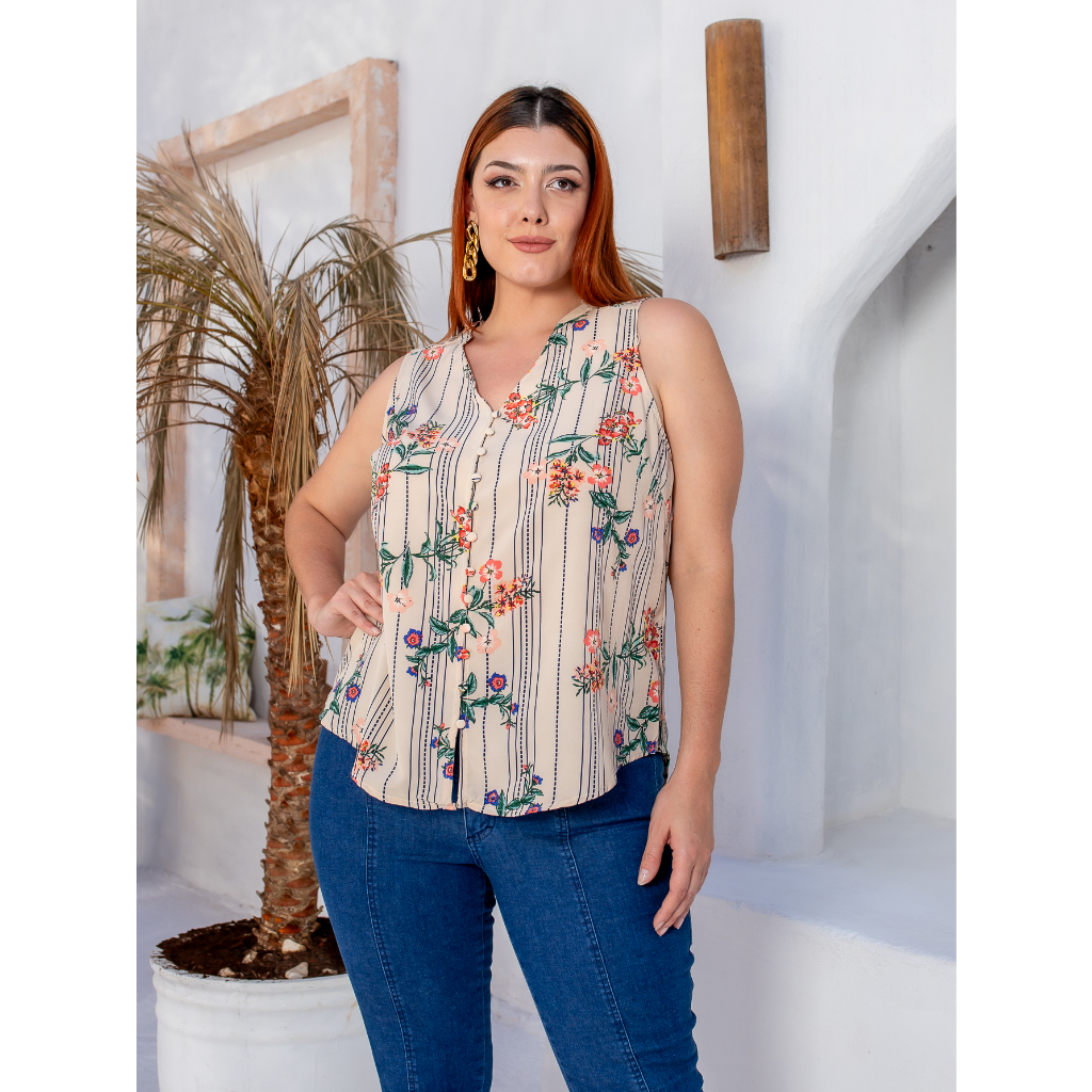 Blusa plus size feminina estamada floral moda verão