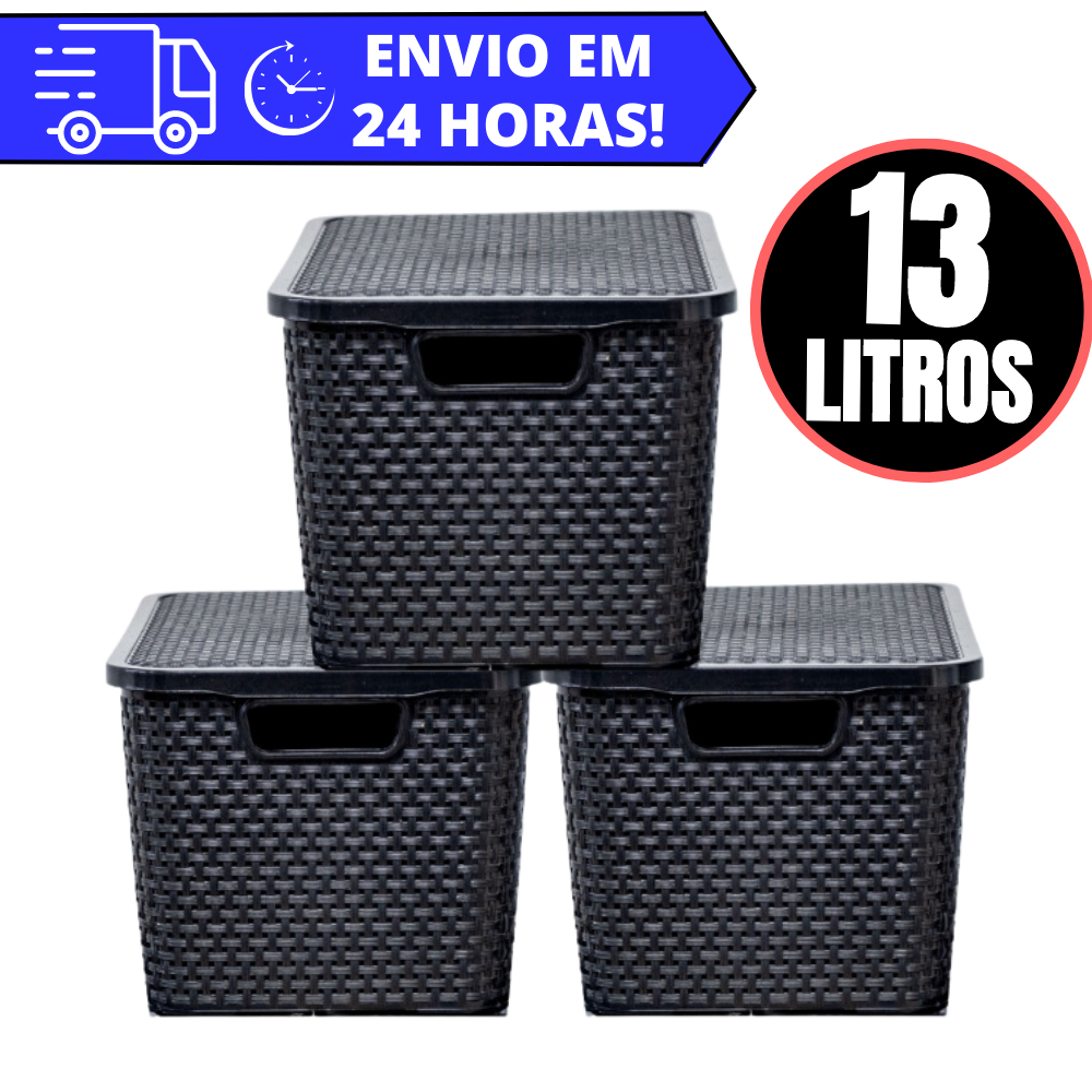Kit 3 Caixas Organizadora Rattan REFORÇADA - 13 LITROS