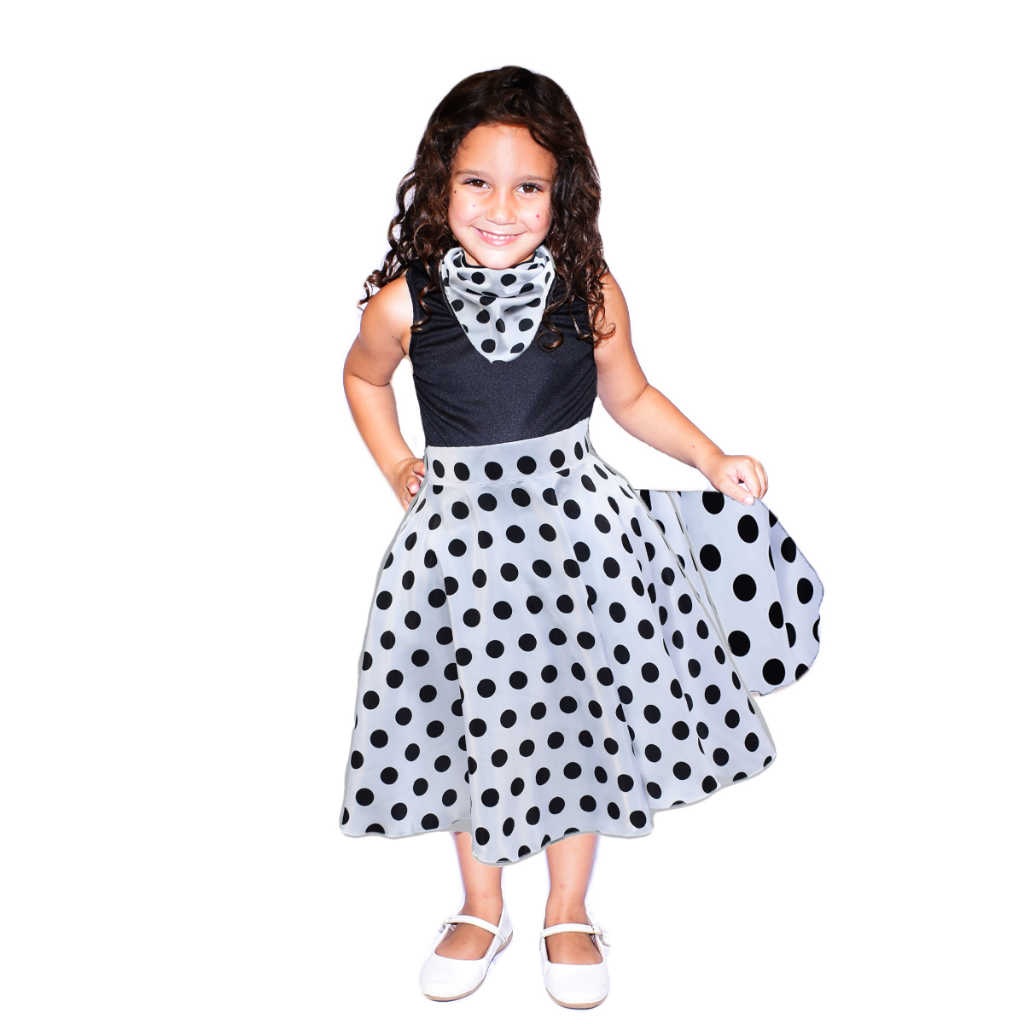Saia para Festa Anos 60 com Lenço Infantil Preto com Branco | Shopee Brasil