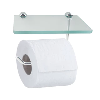 Papeleira Porta Papel Higiênico P/ Banheiro Com Prateleira Vidro Para Celular ou Decoração Cd. 7810