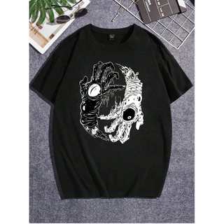 Camiseta Manga Curta Aesthetic Estampada Ying Yang Desenho Mão Gótica Blusa Ombro Caído T-shirt Unissex Tumblr