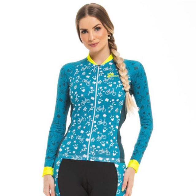 Camisa para pedalar feminina com proteção UV manga longa Znine bike ...