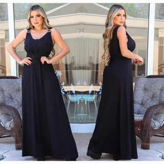 Vestido longo feminino soltinho solto estampado alça com fivela em Oferta na Shopee