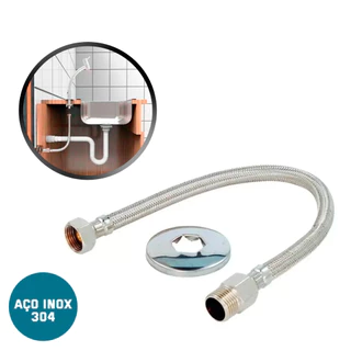 Engate Mangueira Flexivel Trancada 60cm em Inox - 1/2"- água quente ou fria