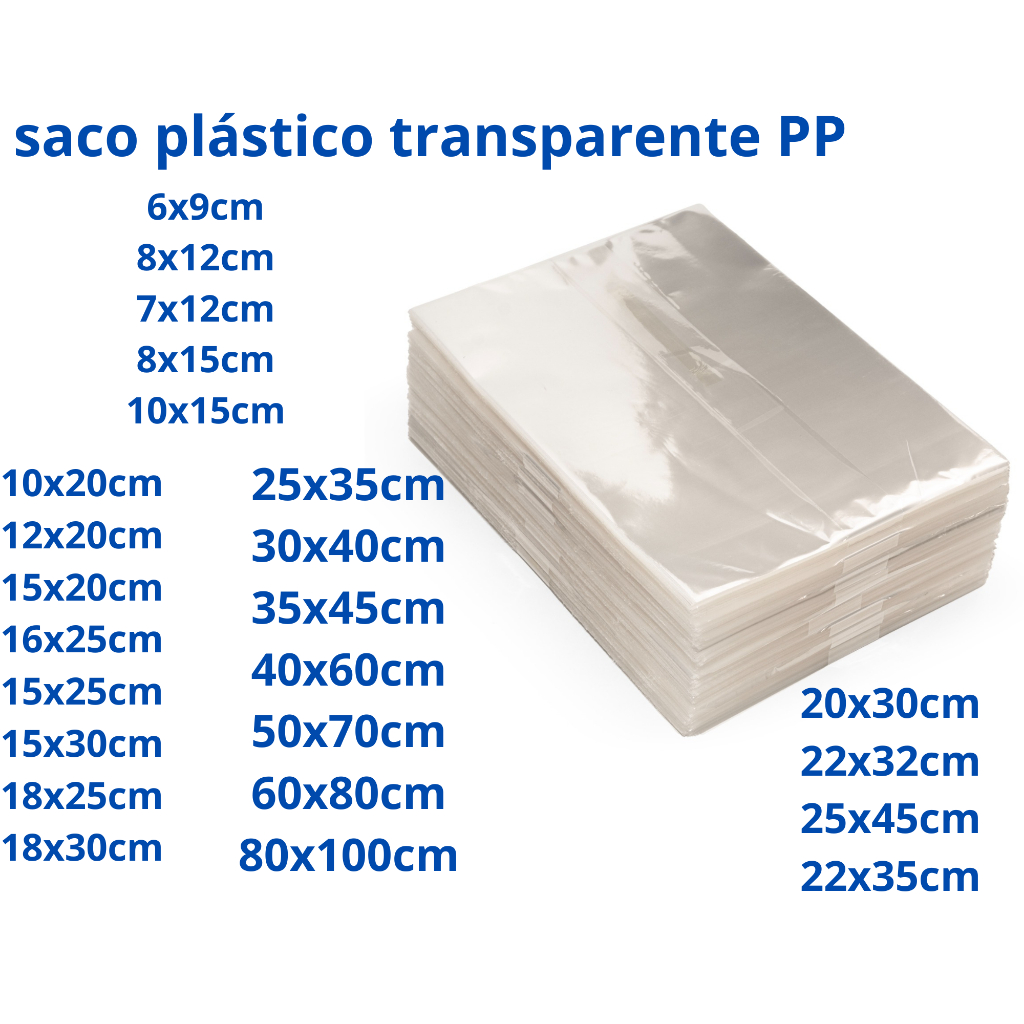 kit 100pçs saco plástico transparente pp varias medidas tipo celofane bopp