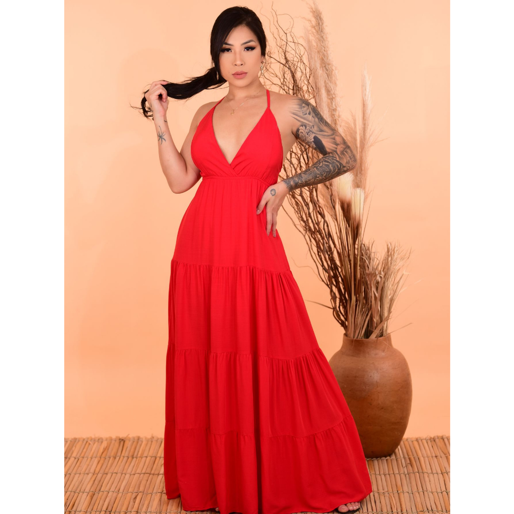 Vestido Anny Longo Moda Feminina Decote frontal costas nua