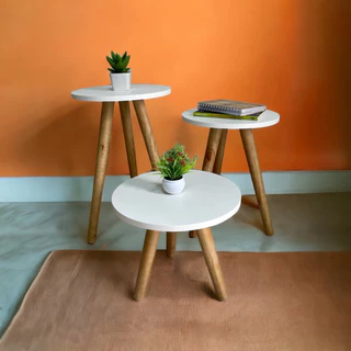 Jogo De Mesa Mesinhas Redonda Rustica Trio De Centro Canto Pe Palito De Madeira Maciça Decoração Para Casa Sala Quarto Escritório decoração de quarto