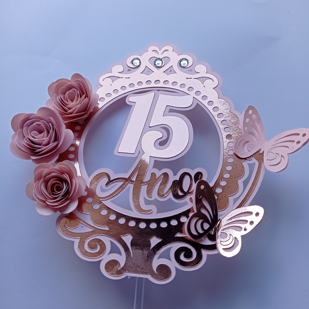 Topo de bolo 15 anos 3D com Flores | Shopee Brasil