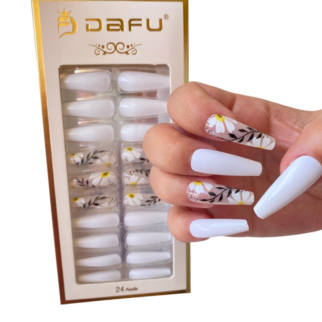 24 PÇS de Unhas Postiças Realista DAFU Modelos Nails Bailarina/Quadrada ...