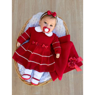 Saída de maternidade em tricô menina cor vermelha