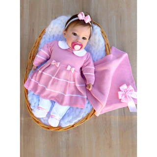 Saída de maternidade rosa em tricô menina