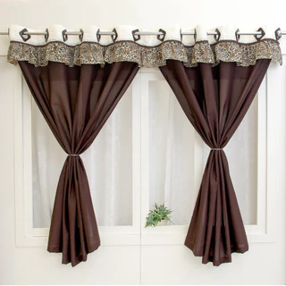 CORTINA PARA JANELA COZINHA SLIM 2,60X1,40M - MARROM ONCINHA BABADINHO