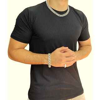 Camiseta Masculina Manga Curta Lisa Canelada Lançamento #3420385227