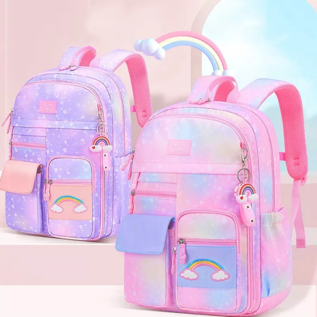 Nova mochila escolar meninas da escola primária ultra-leve redução de carga das crianças proteção da coluna meninas