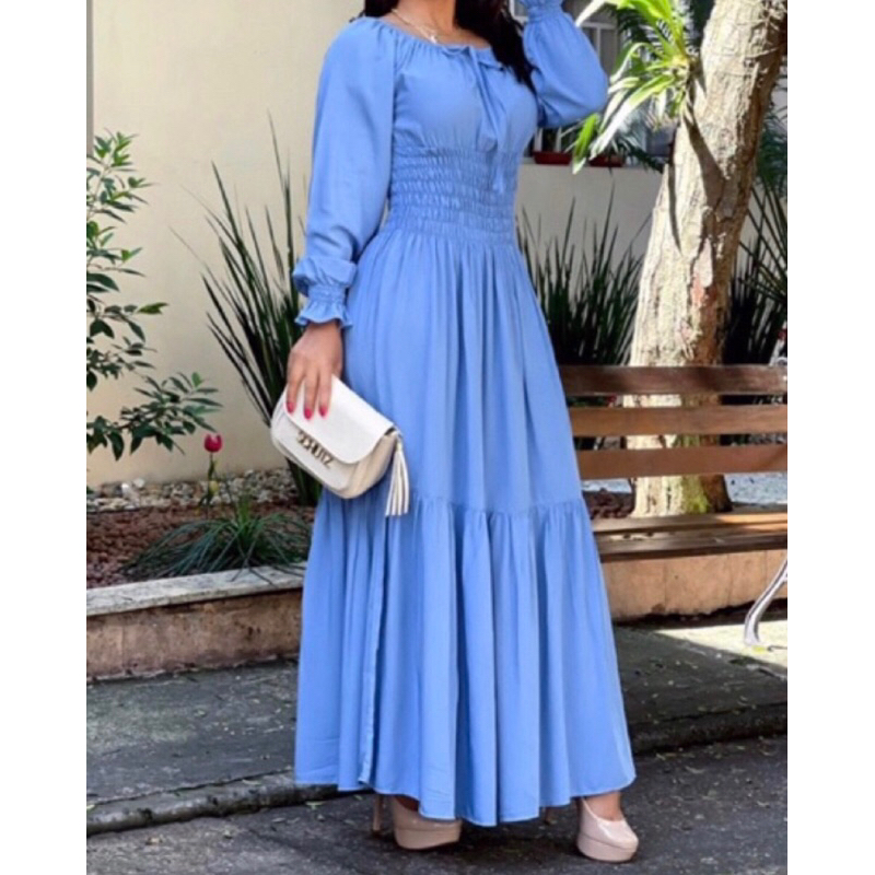 Vestido longo manga longa P ao EXG