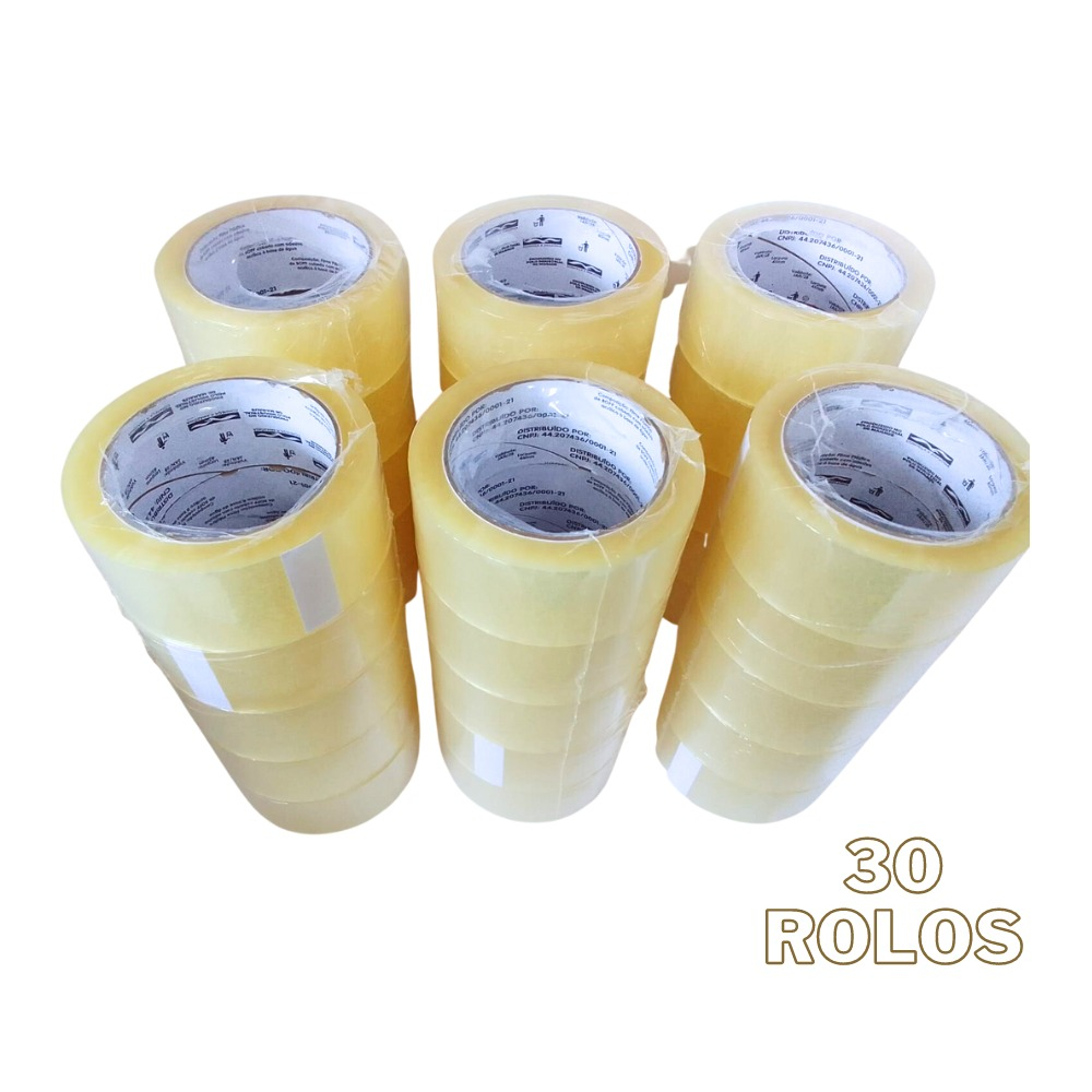 30 Rolos Fita Adesiva Transparente 45x50metros