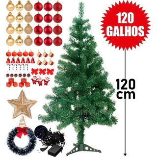 Árvore De Natal 120cm Completa Decorada + 70 Enfeites