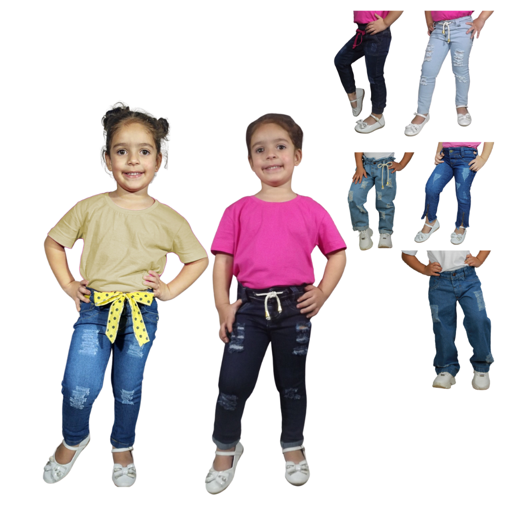 Kit 2 Calça Jeans Feminina Infantil 1 a 8 anos menina | Shopee Brasil