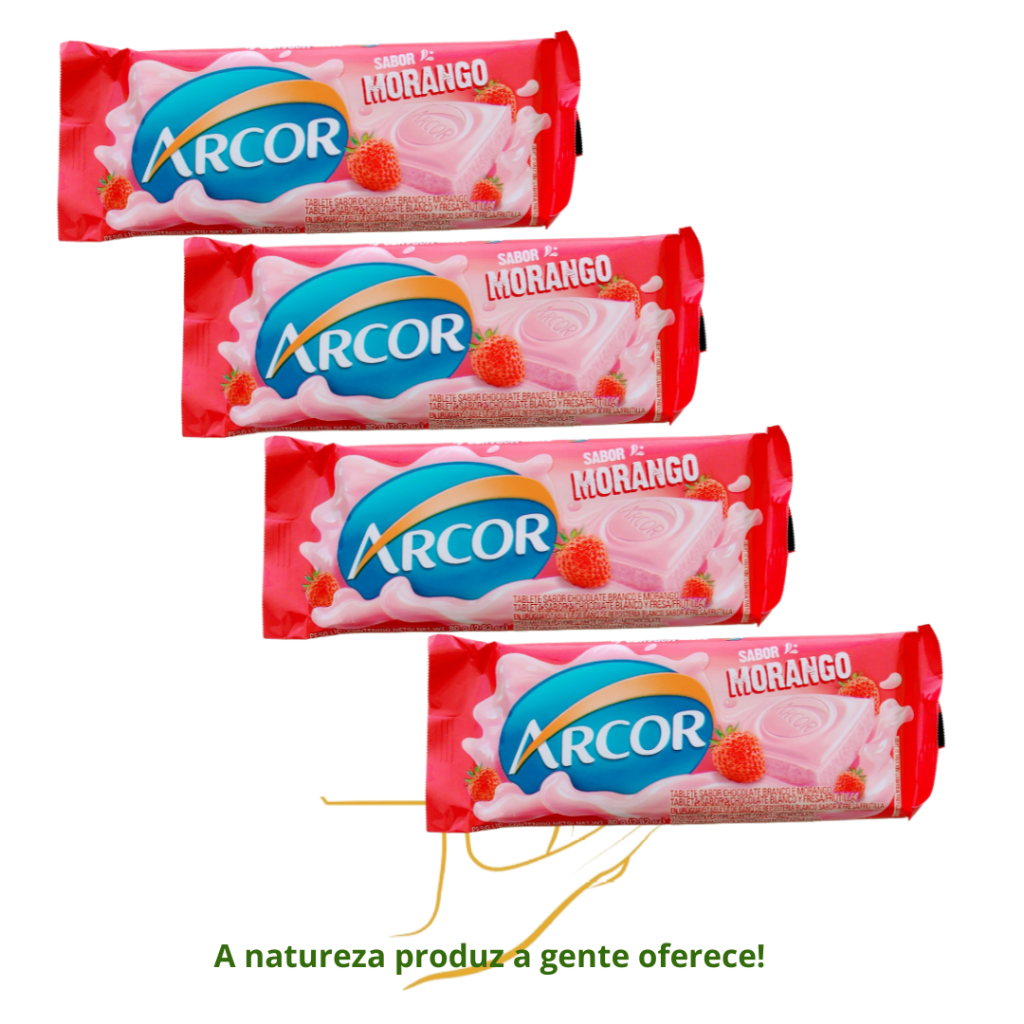 4 Chocolate sabor morango 80g cada arcor em barra