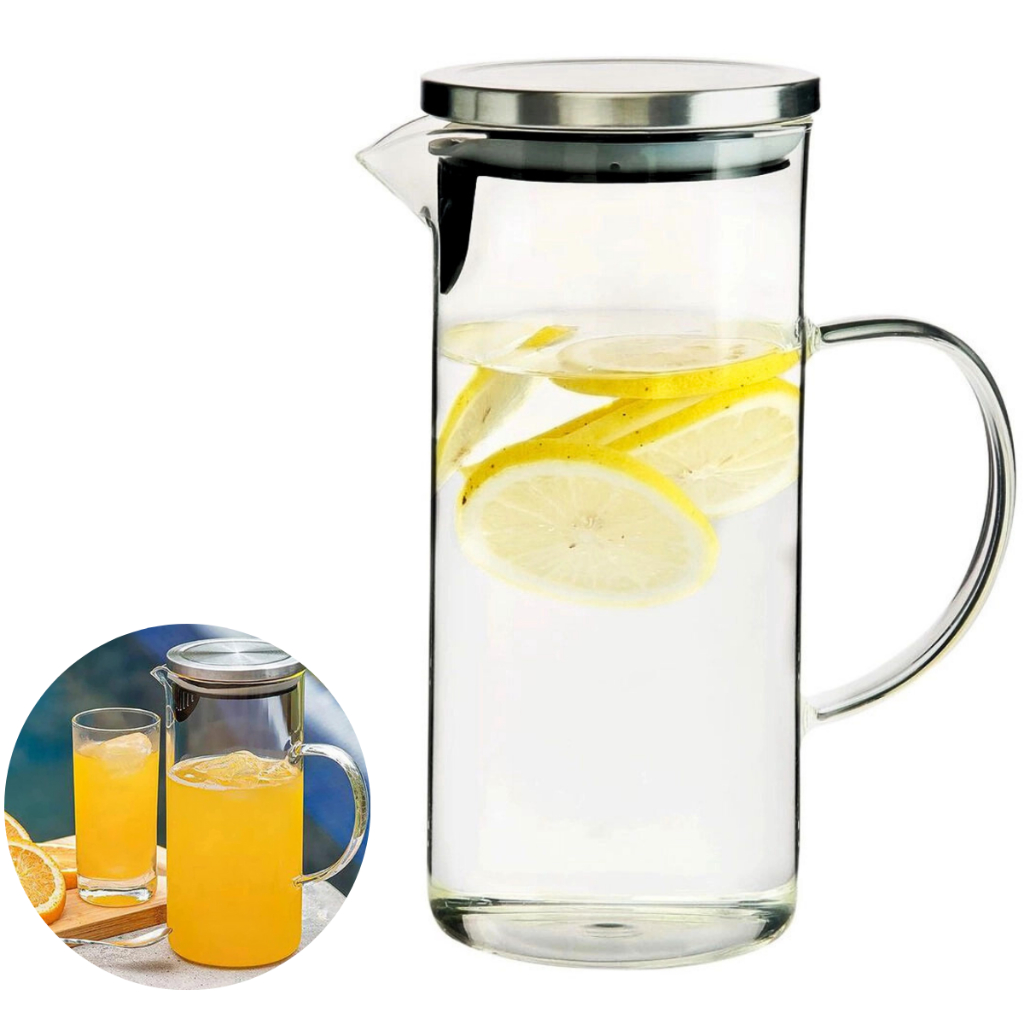 Jarra Em Vidro Borossilicato Resistente Com Tampa Inox 1,3L